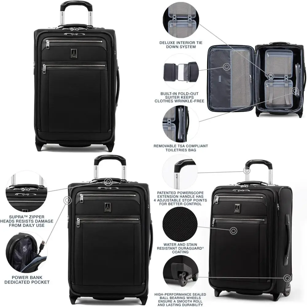 

expandable softside carry-on luggage with 2 wheels, usb port, suitable for men and women, shadow black