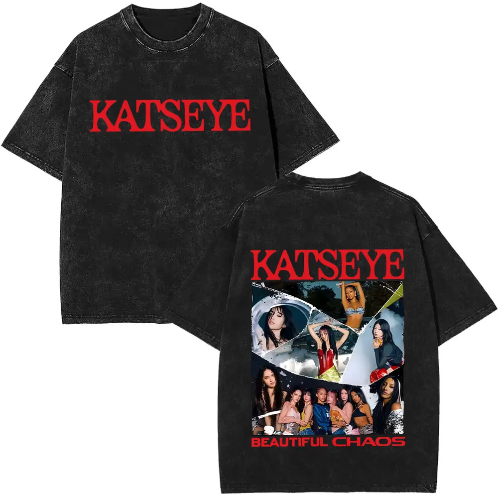 

Washed Vintage Korean Girl Group KATSEYE Beautiful Chaos Graphic T-shirt Men Women Casual Cotton T Shirts Y2k Oversized T-shirts