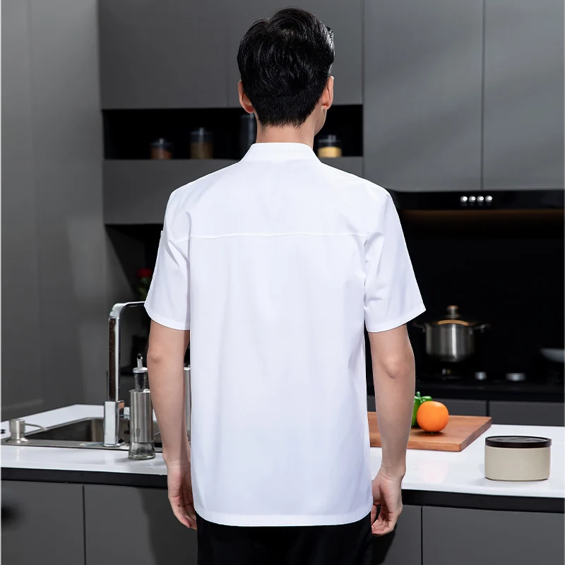 Uniformes de trabajo de Chef de Catering, ropa de verano de manga corta para hombre, chaqueta de cocinero de cocina para Hotel, restaurante, cantina, repostería y cocina