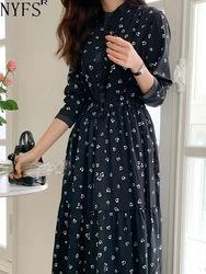 NYFS 2023 Autumn New Korea Woman Dress Vestidos Robe Elbise Loose Plus Size Long Sleeve Print Long Dresses