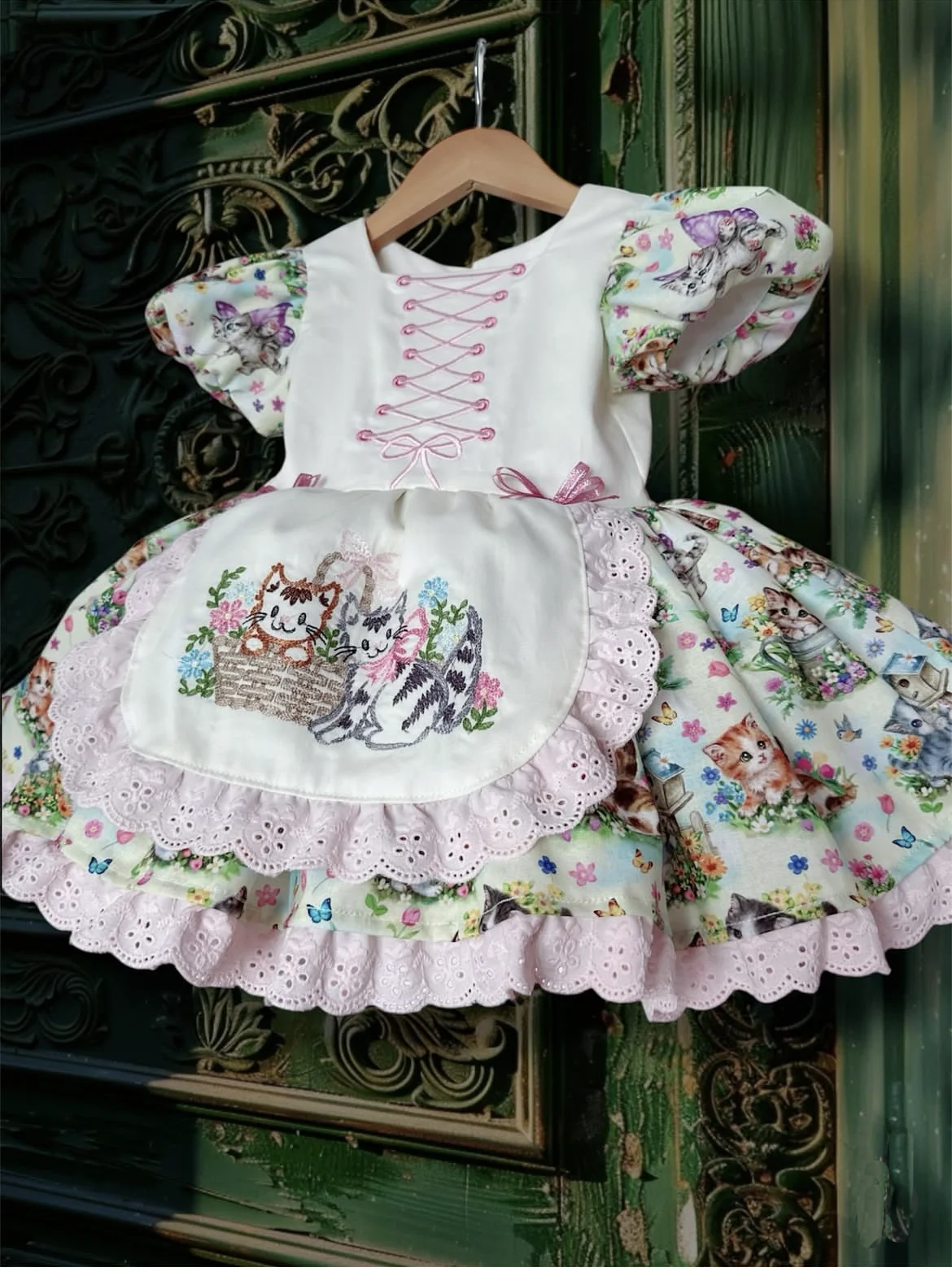 

Summer Autumn Baby Girl Cats Flowers Embroidery Vintage Princess Dress for Casual Party Birthday Eid Photography B39