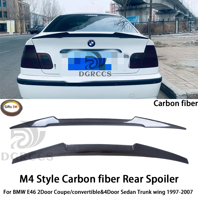 For BMW E46 2Door Coupe/convertible&4Door Sedan M4 Style Carbon fiber Rear Spoiler Trunk wing1997-2007 Carbon fiber  FRP primer