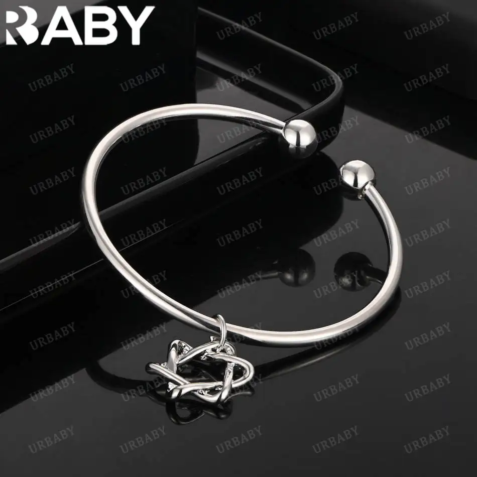 

URBABY 925 Sterling Silver Design Hexagram Bangle For Women Charm Trend Birthday Gifts Fashion Party Fine Jewelry
