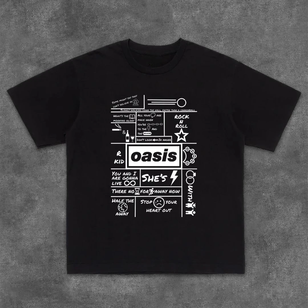 تي شيرت Oasis British Rock من القطن الخالص برقبة دائرية نصف كم #2