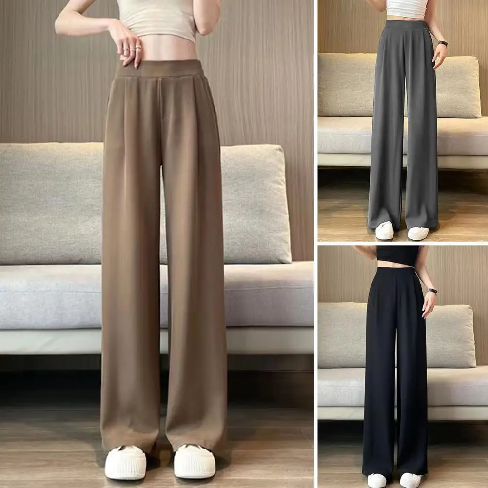 

Summer Pants Stylish Women's Wide Leg Pants Office-ready Trousers with Pockets High Waist Relaxed Fit for A Fashionable Workwear