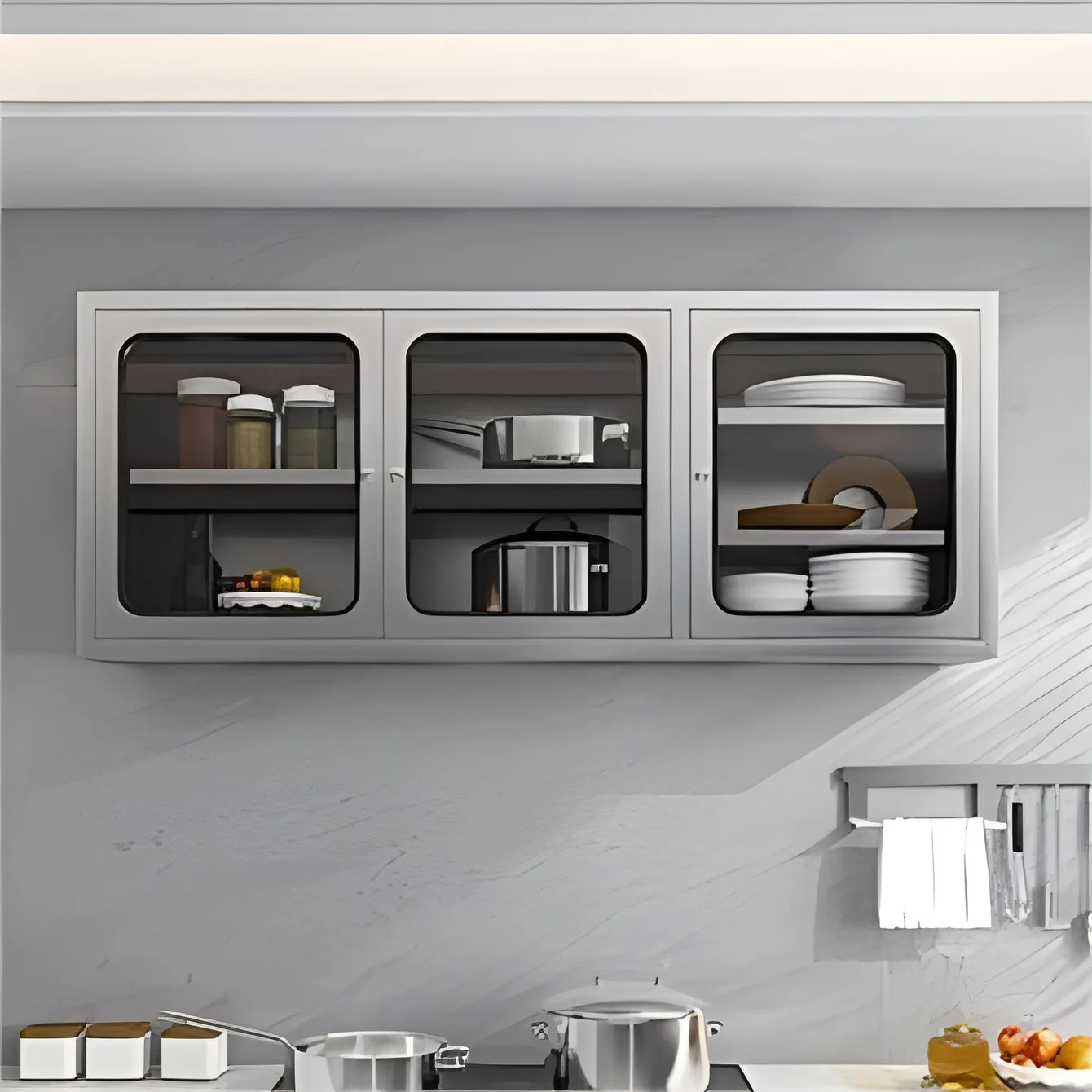 Stainless Steel Hanging Cabinets Wall-mounted Cabinets Glass Wall Wall Cabinets Kitchen Dishes Lockers Balcony Storage Wall-moun