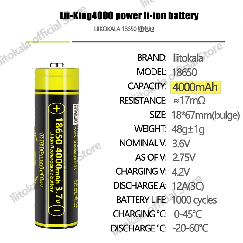 1-40pcs LiitoKala King4000-JT+box 3.7V 18650 4000mAh 12A Discharging Rechargeable Batteries For Flashlight batteries