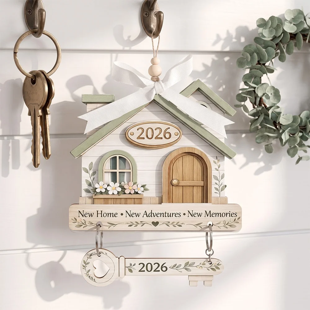 Customizable House Shaped Wooden Hanging Decor With Custom Year Date Personalized Slogan Engraving New Home