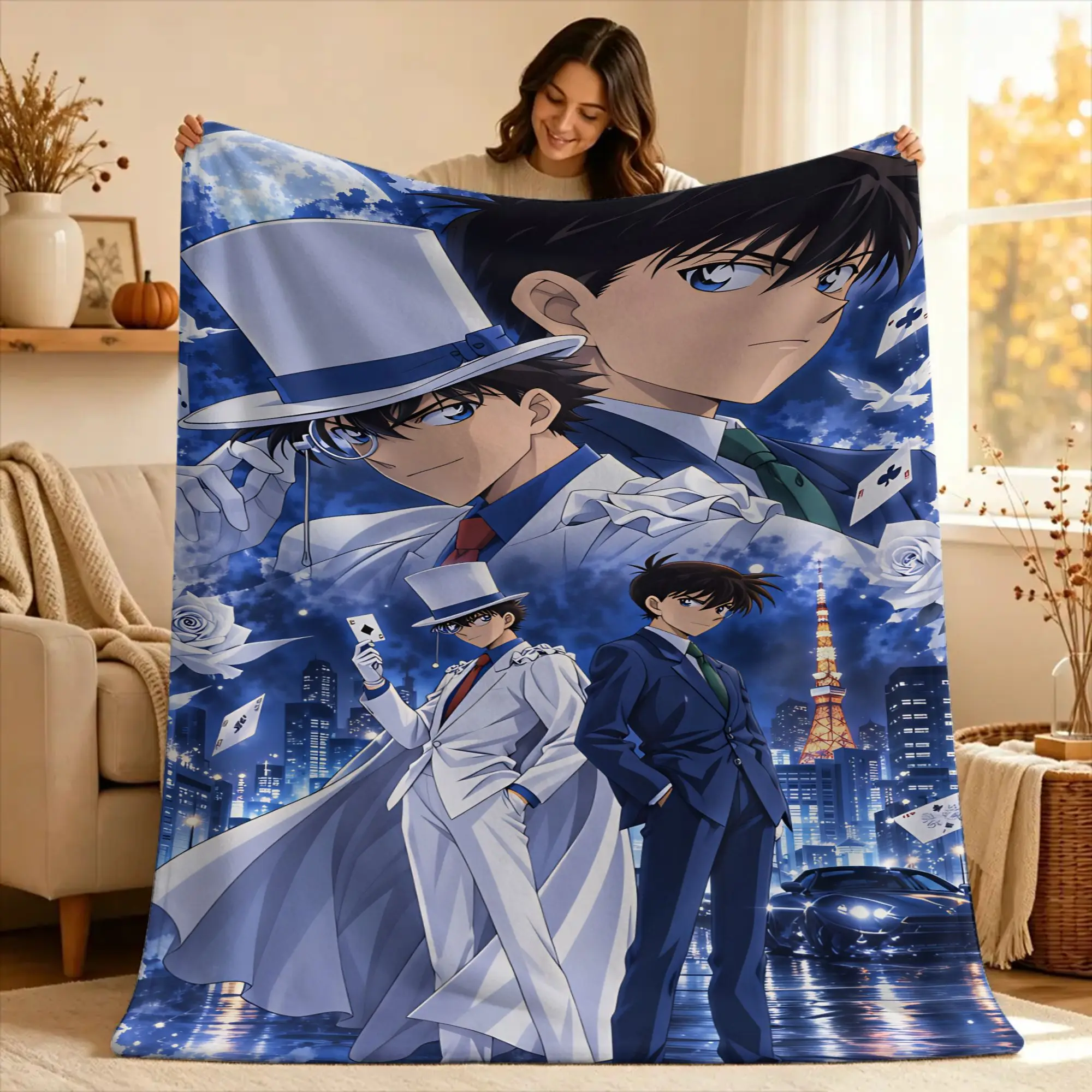 Warm Soft Blanket Camping D-Detective C-Conan Throw Blanket  Flannel Bedspread For Couch Bed Pattern Sofa Bed Cover