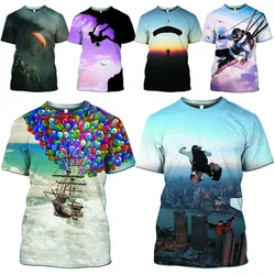 2024 Summer Fun Comic Short Sleeve T-shirt Mamba Top Parachute Men 3D Printed Animated Extreme Sports Retro Skydiving T-shirt