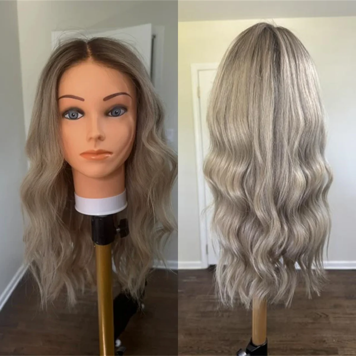 Glueless Wigs Free Part Ombre Ash Grey Blonde Synthetic HD Lace Front Wig Heat Resistant Fiber Wig Small Large Size Cap Cosplay