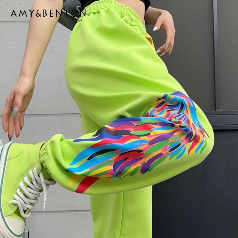 

Fashion Ankle Banded Pants All-Match Couple's Trousers High Waist Casual Sports Harem Pant Graffiti Wings Sweatpants For Women