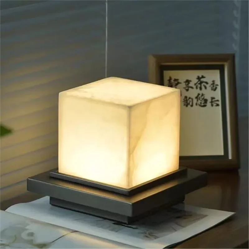 Modern Marble Table Lamp for Bedroom Bedside Night Light Luxury Home Decor Ambient Lighting Fixture for Living Room Study
