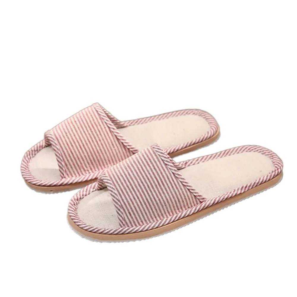 

Мягкие нескользящие домашние льняные тапочки, бесшумные домашние тапочки в полоску, льняная домашняя одежда с открытым носком, домашняя обувь