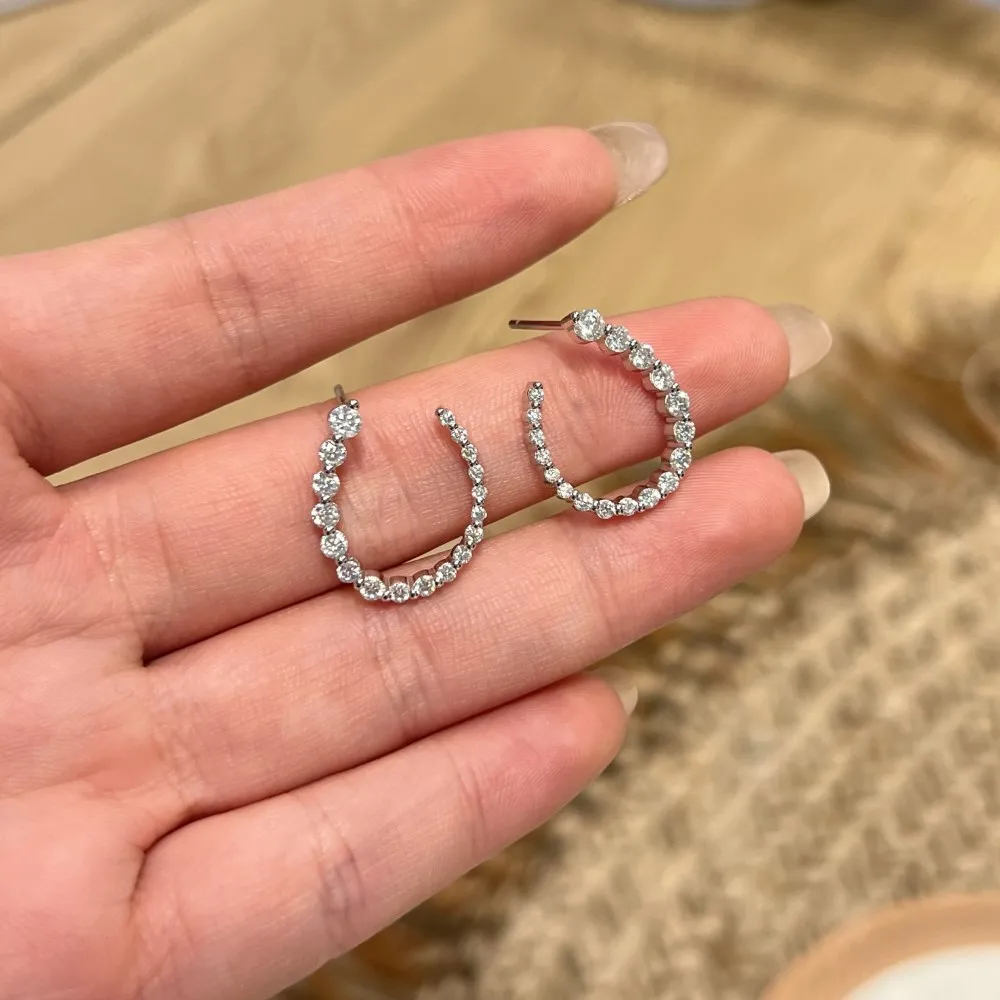 Round Cut Moissanite Half Hoops Earrings for Women 925 Sterling Silver U-Style Size Gradient Diamond Stud Earring Fine Jewelry
