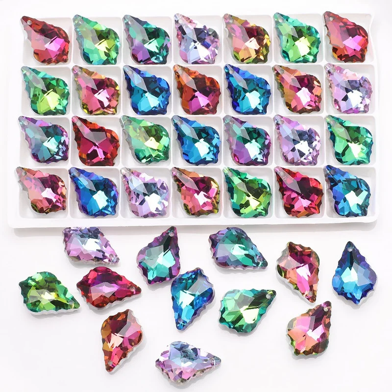 10Pcs 15x22mm Single Hole Charms Crystal Baroque Pendants Maple Leaf Shape Glass Beads for DIY Jewelry Making Necklace Earrings