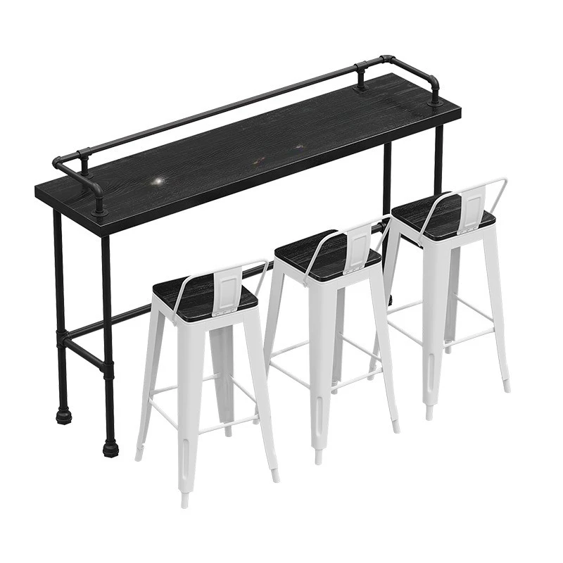 

Solid wood bar bar milk tea shop table and chair combination cafe creative high wrought iron bar long