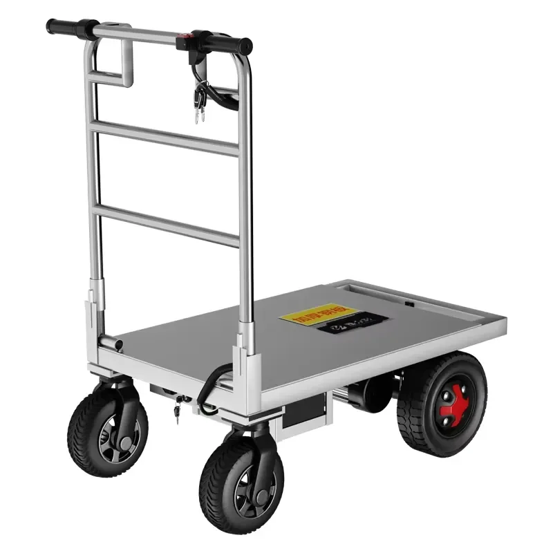 CE-certified 800kg electric platform truck, 4-wheel heavy-duty trolley for warehouse cargo and material transportation