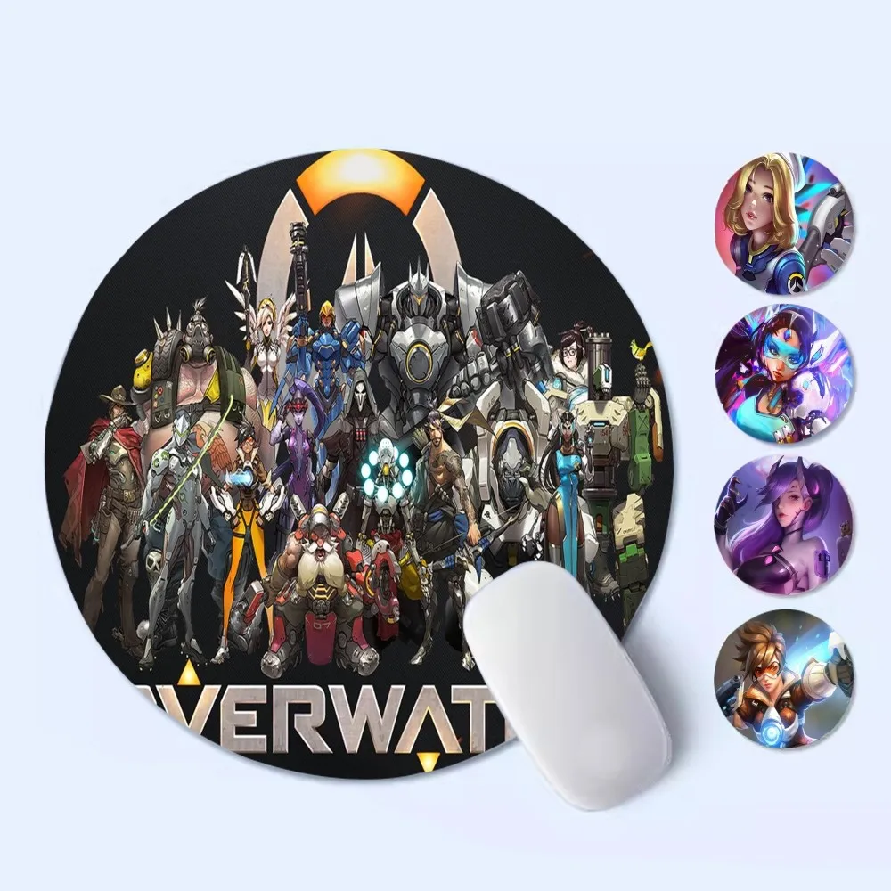 O-OverwatchES GAME Mousepad Small Round Desktop Desk Mat Kawaii Gaming Accessories Students Writing Pad Mouse Pad for PC Gamer