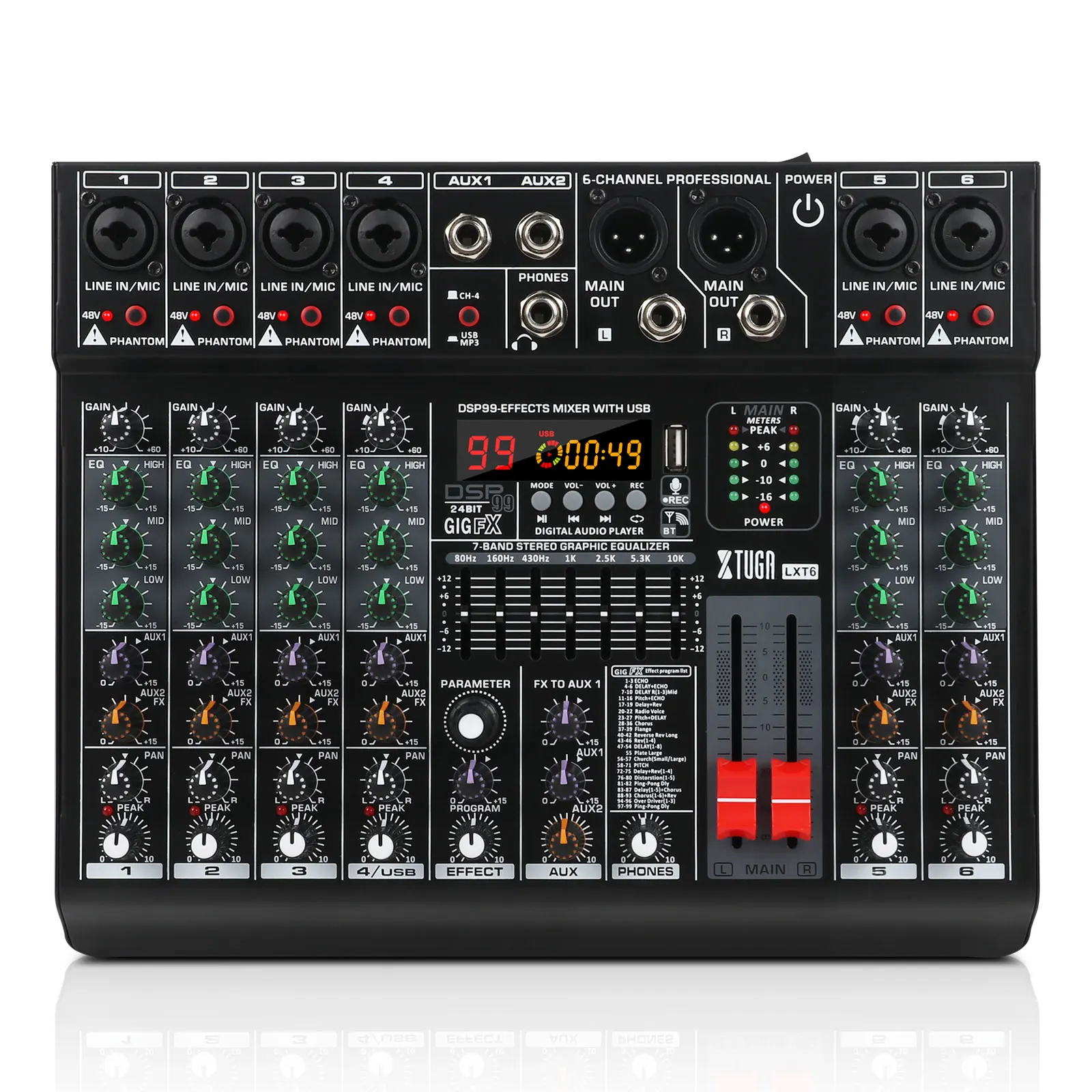 

XTUGA LXT6 6-канальный OTG портативный профессиональный аудиомикшерный пульт, подходящий для мобильной прямой трансляции и записи домашнего караоке