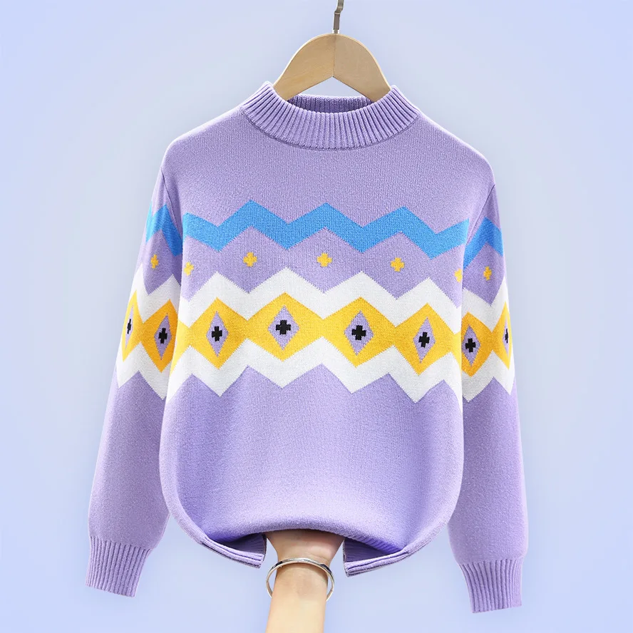 2022 Autumn Winter Girls Cotton Sweaters Fashion O-Neck Kids Keep Warm Pullover Knitted Clothes For 5-15 Years Wear