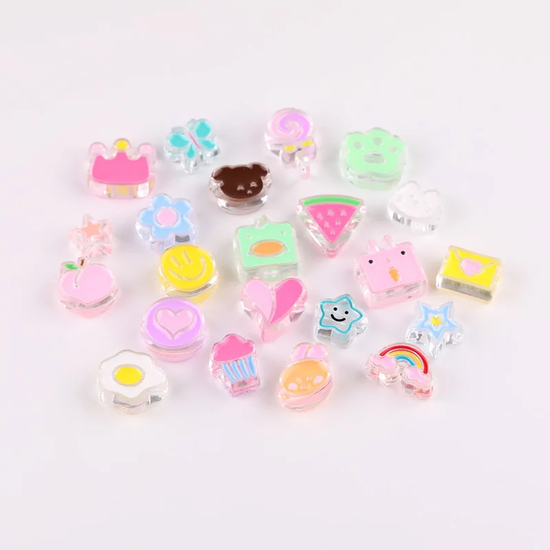 20PCS Transparent Acrylic Dripping Love Rainbow Beads Loose Spacer Beads For Jewelry Making DIY Bracelet Keychain Accessories