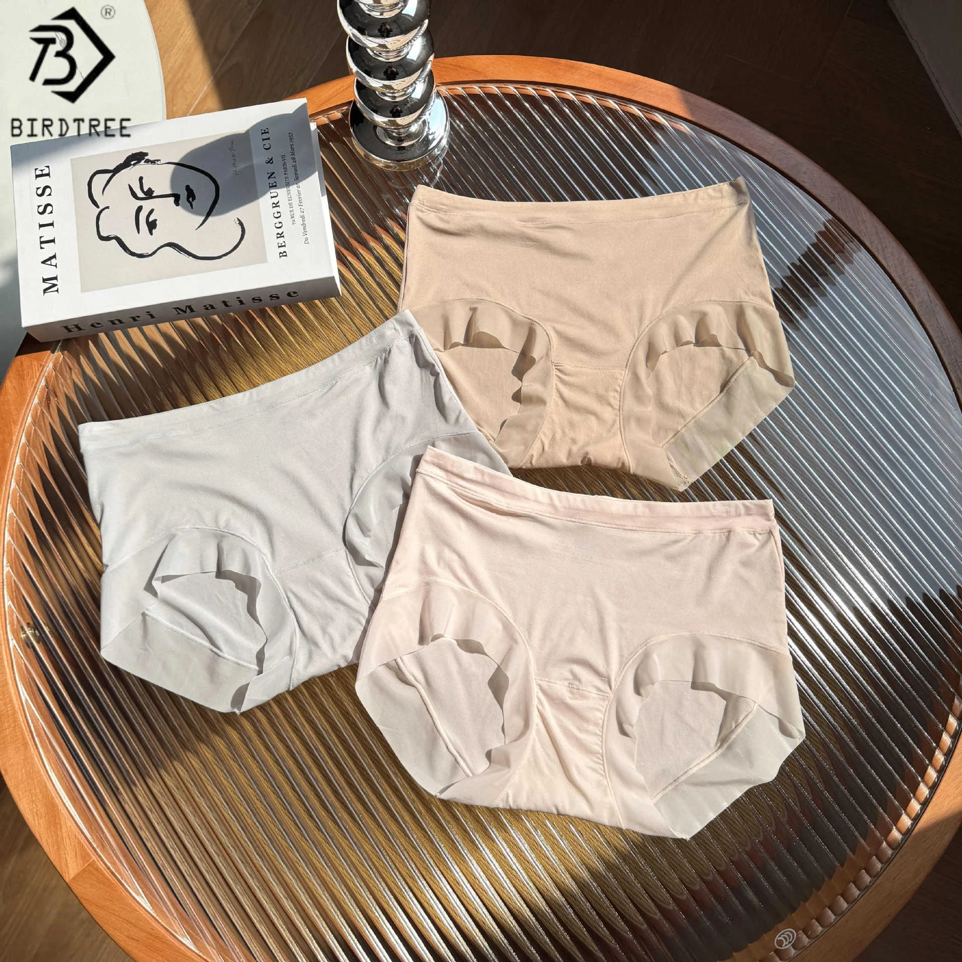 

Birdtree 3 шт. 5% шелковые 95% хлопковые трусики с промежностью, женские мягкие дышащие трусы со средней талией, новинка 2025 года P57028JF