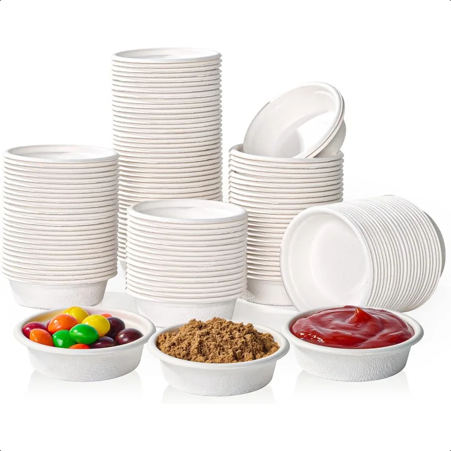 

1 oz Compostable Condiment Cups 500 Pack Biodegradable Bagasse Portion Cups for Samples Jello Shots Tastings Dert Juice Souffle