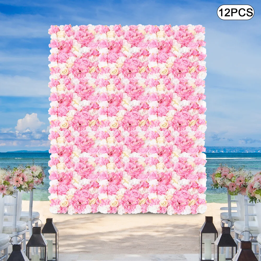 12X Artificial Flower Wall Panel Bouquet Wedding Party Background DIY Decoration