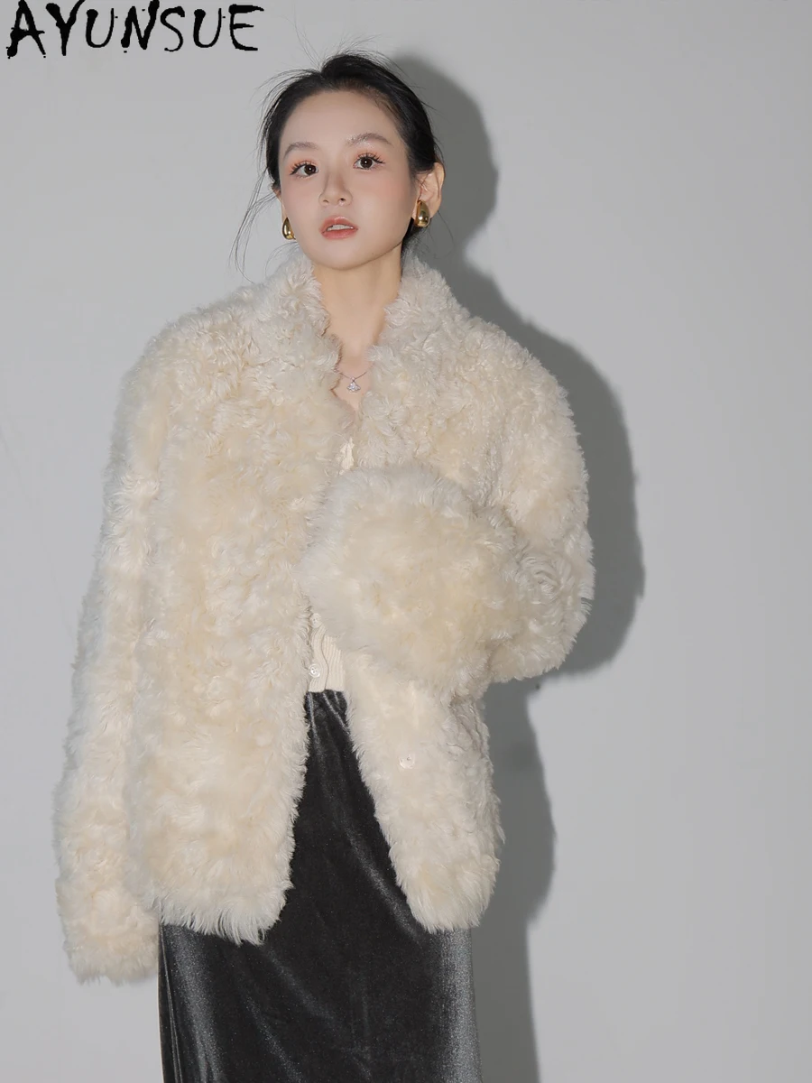 AYUNSUE manteau de fourrure en peau de mouton naturel femmes veste en cuir véritable vestes d'hiver 2025 vêtements de luxe femme coupe ample Шуба Ж Döncud