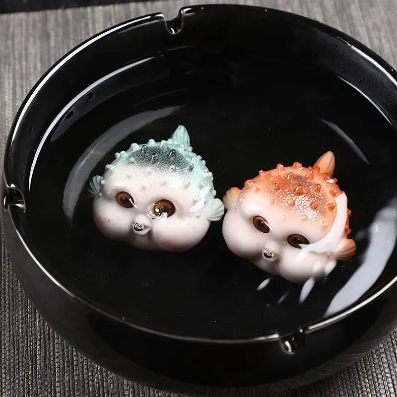 Creative Cute Lucky Bubble Fish Desktop Tea Pet,Puffer Fish Ornament Landscaping Boutique Ceremony Tea Table Decorated