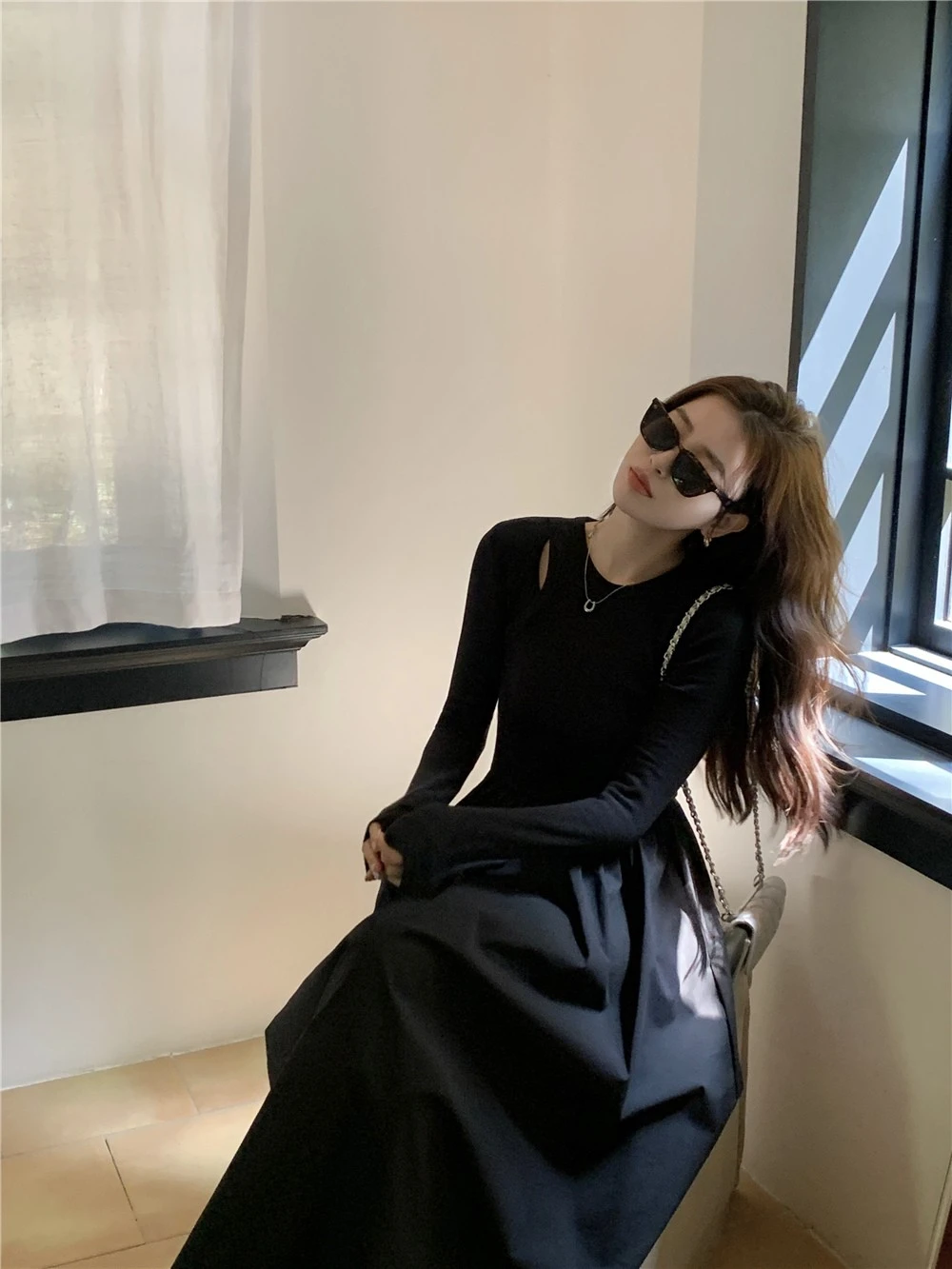 Vestidos de manga comprida vestido feminino dama de honra outono malhas painéis smocked gola alta linha h estilo preppy calor artístico chique