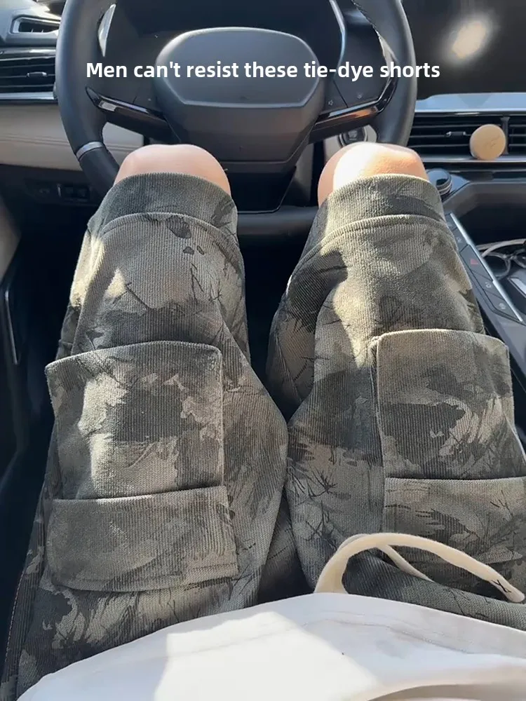 

Retro American Dyed orts Men's Summer Cool High-End Workwear Pants Large ket Sports Four-Five Split Casual Pants