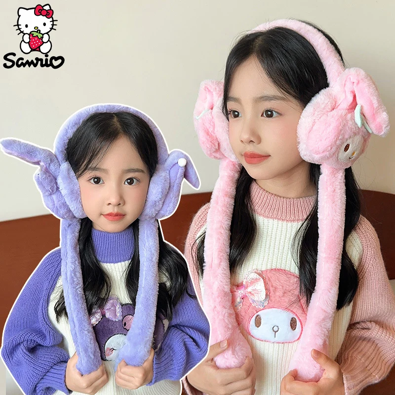 Sanrio Ear Warmer Hello Kitty Earmuffs Kuromi Cinnamoroll Warm Movable Ears Winter Earmuffs My Melody Pompom Purin Girl Kid Gift