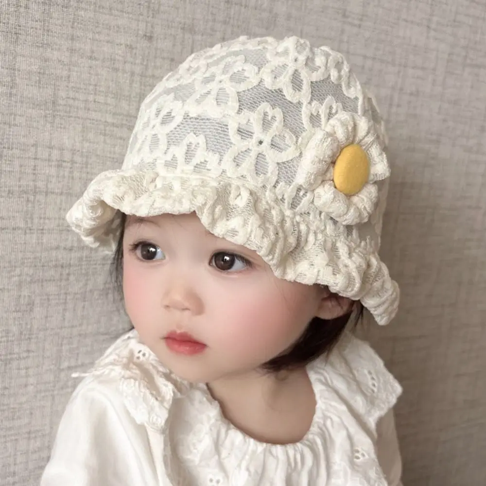 Korean Lace Sunscreen Fisherman Hat Outdoor Sun Protection Baby's Bonnet Cute Girls Kids Sunshade Hat 2-18 Months