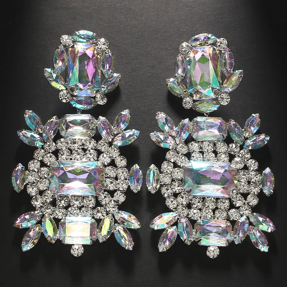 Stonefans Statement ab Crystal Large Earrings Exaggerated Jewelry Women Rhinestone Dangle Earrings African Accessories Gift