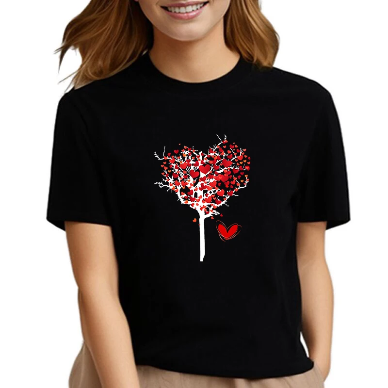 Camiseta con estampado de árbol de amor para mujer, ropa informal de calle, Top, novedad de verano