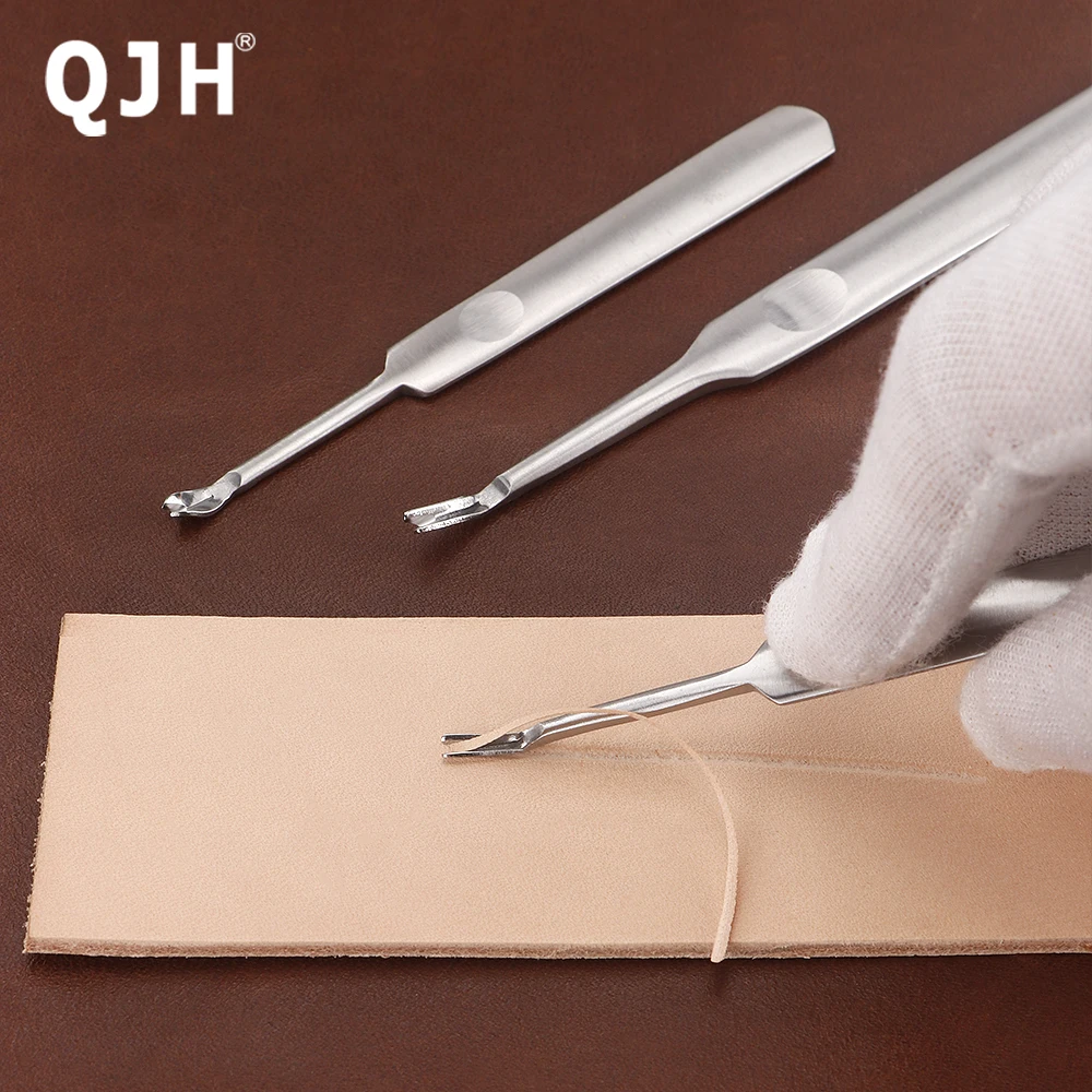 Premium Stainless Steel Leather Crafting Slot Tool Set - Groover, V & U Shape Gouge, Edge Skiving Knife, DIY Leather Punch Tools view 5