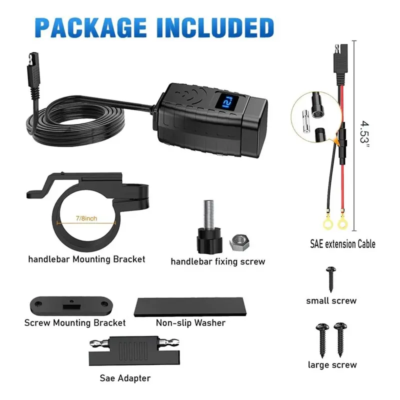 Motorcycle Phone Featuring USB Type C PD& Quick Charge 3.0, Voltmeter& On/Off Switch