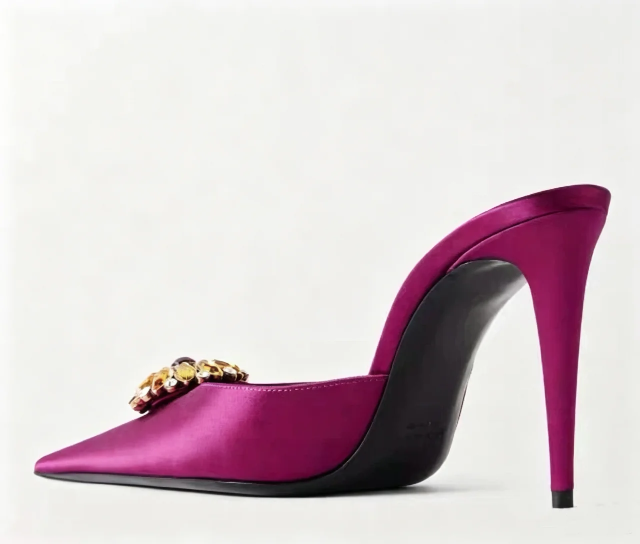 Women's New Satin Pointed Toe Toe Water Diamond High Heels Slippers Party Wedding High Heels Women's Sandals