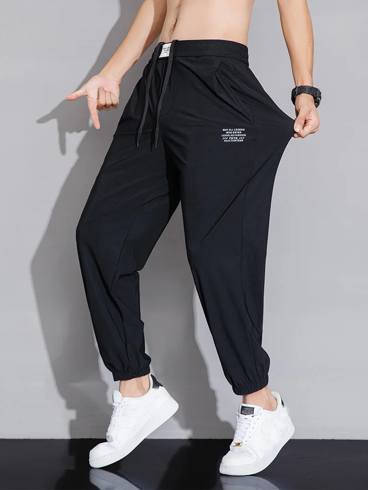 

Summer quick-drying men's ice silk plus size Men's Trendy New Casual Sports Pants Elastic Cool 10XL spandex ice trousers