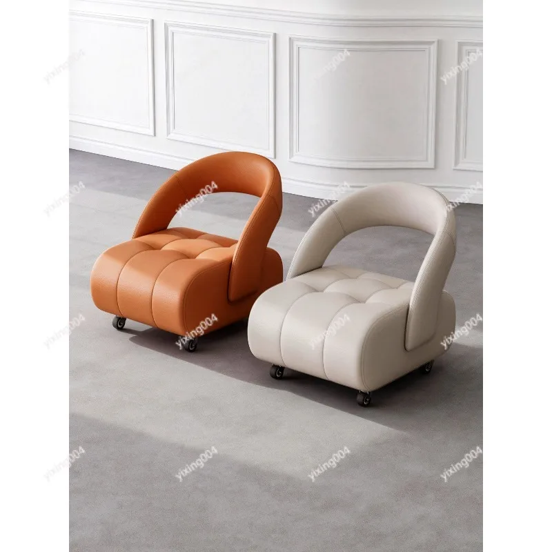 Universal Wheel Small Chair with Backrest, Silent Wheeled Low Stool for Living Room Household Use