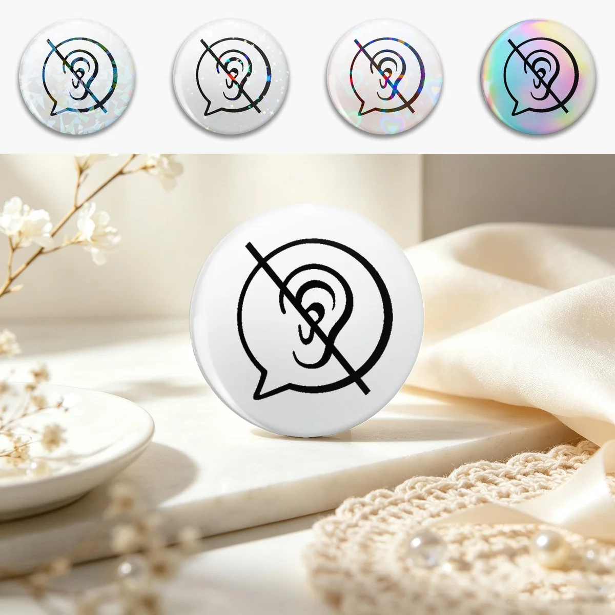 Hearing Impaired  Pin Holographic Star Heart Pin Brooches Laminated Button Fashion Accessory
