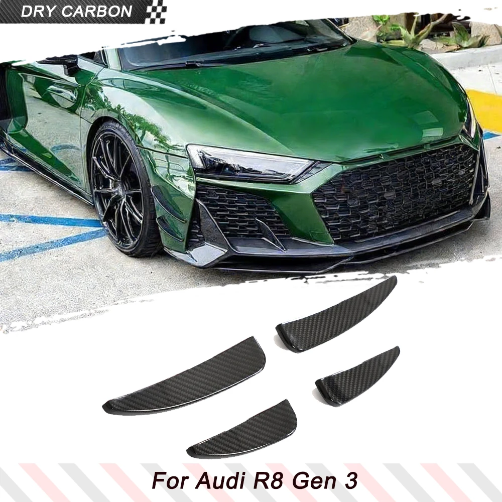 

Карбоновые сухие карбоновые накладки (канарды) на передний бампер для Audi R8 Performance Coupe 2023 Gen 3, сплиттеры, воздухозаборники, элементы обвеса
