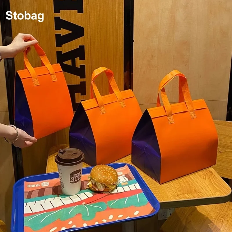 StoBag 10pcs New Non-woven Insulation Tote Bags Portable for Food Drinks Cake Package Delivery Keep Warm Cold Reusable Pouch