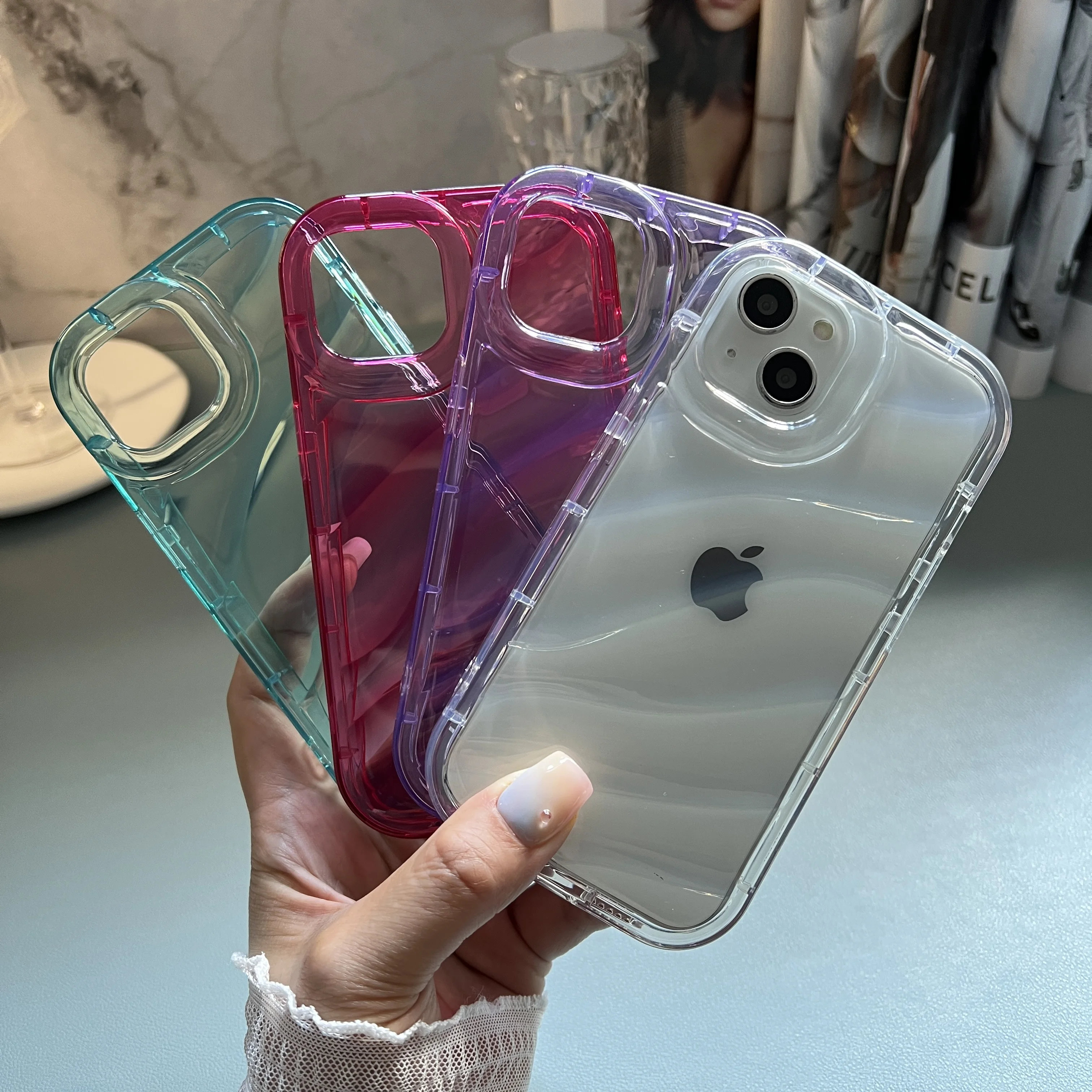 Luxury Soft Candy Transparent Wavy Texture Case For iPhone 15 14 13 12 11 Pro Max Silicone Shockproof Bumper Cover