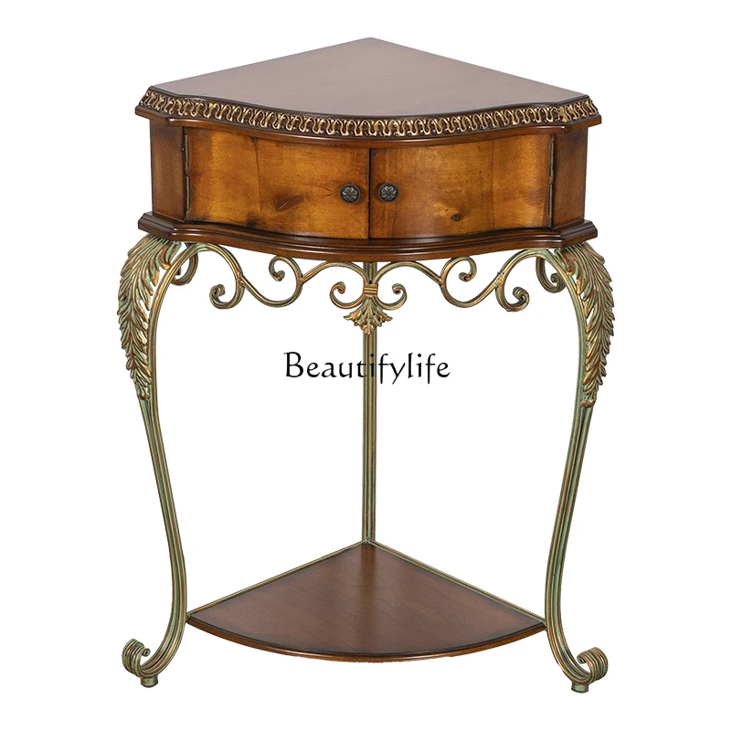 

American retro solid wood country corner flower stand creative living room sofa geometric coffee table