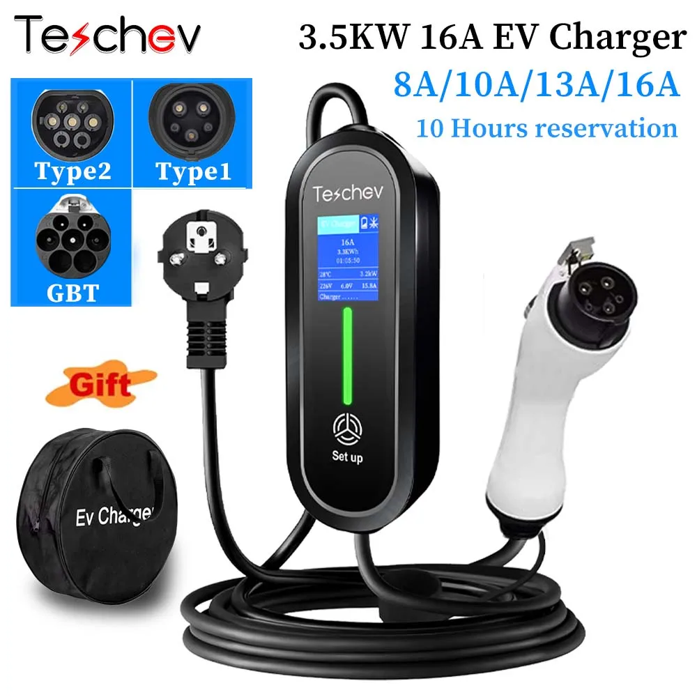 Protable EV Charger 220V 230V Level 2 GBT Car Charger 16A 3.5KW Type 1 Car Accessories Type 2 Car Charger for Electric Vehicle