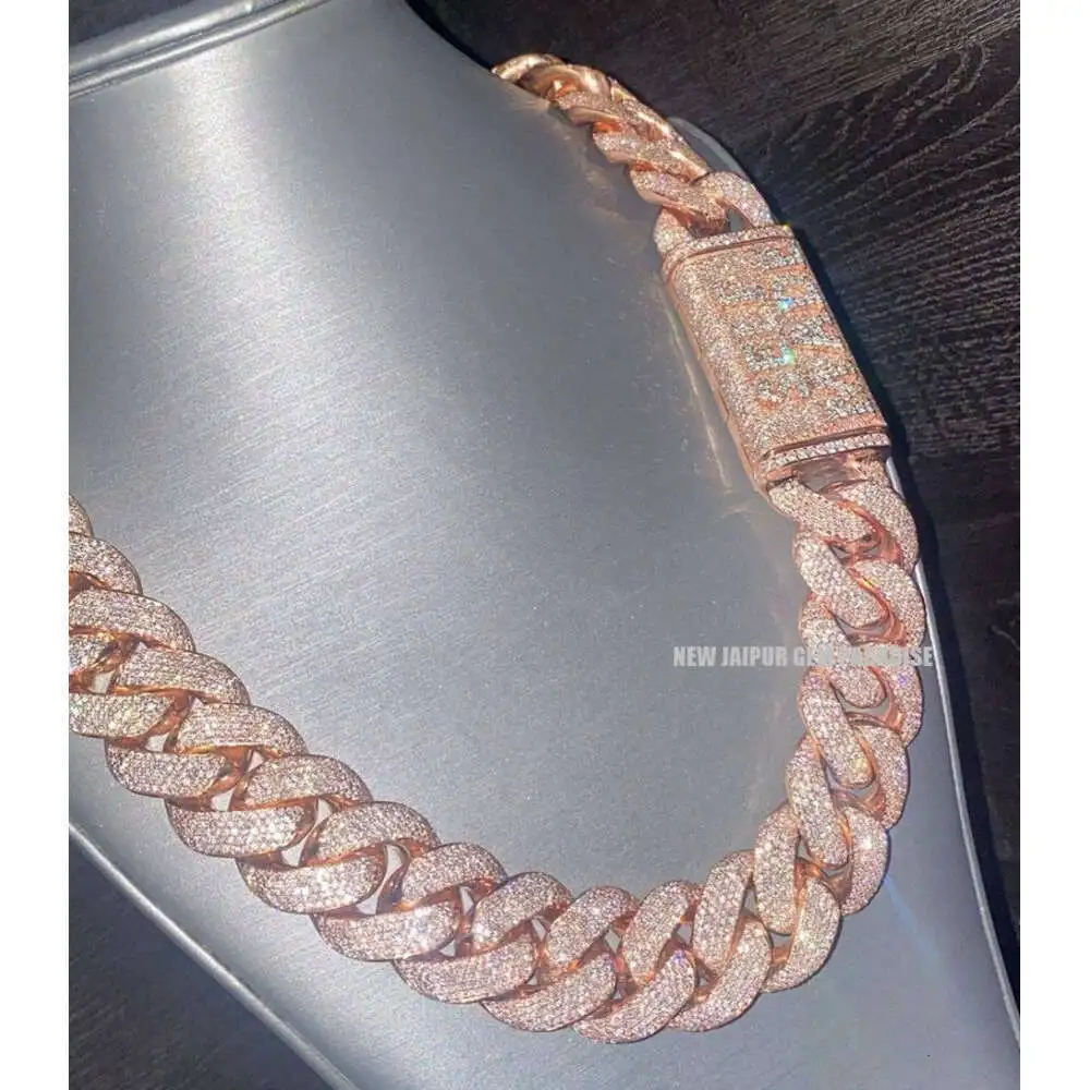 

Heavy Quality | 25mm Cuban Link Chain | Vvs Quality Moissanite Diamond | 925 Sterling Silver | Rose Gold Plated | Gift for Him