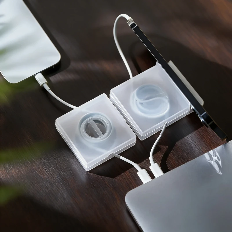 

1PC Simple Data Cable Charging Cable Organizer Portable Rotatable Storage Box Can Hold Phone Home Storage Supplies